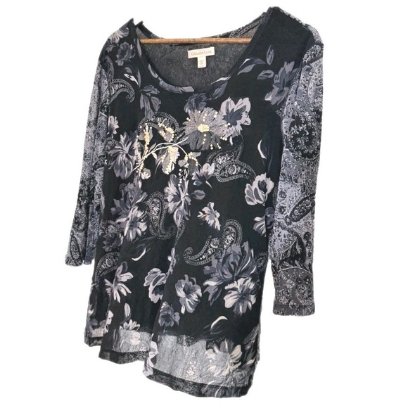 Coldwater Creek Womens Top Size 2X Black Semi Sheer Y2K Sequin Floral Whimsigoth - Picture 4 of 16